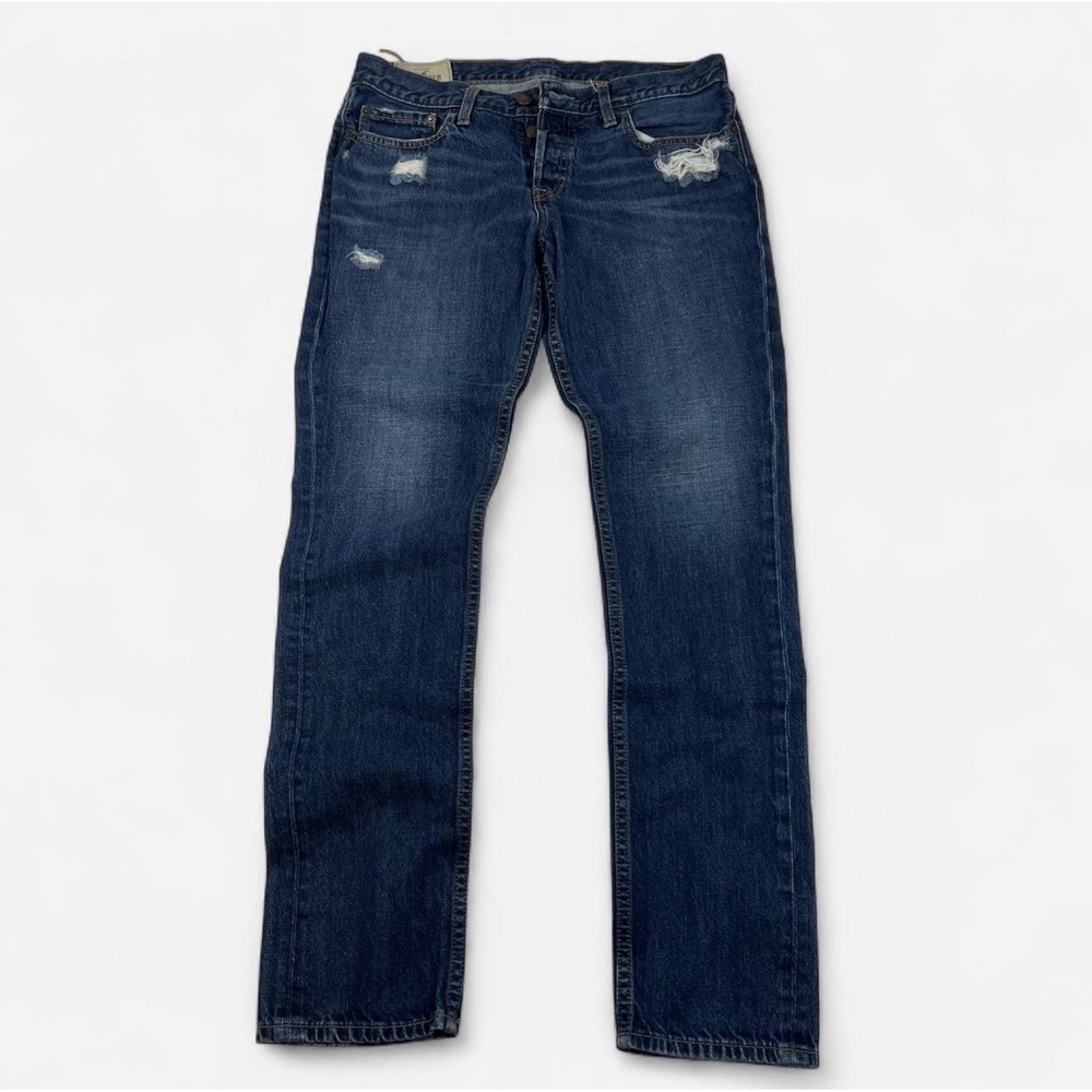 Hollister California Skinny Jeans Mens W34 L34 Dark Wash Distressed Denim